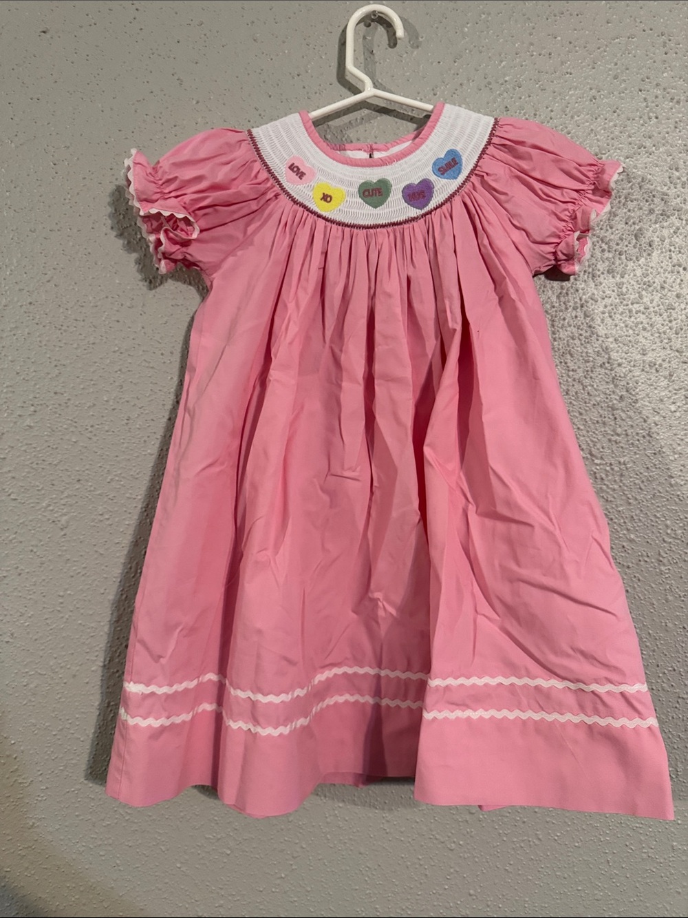 Toddler Pink Smocked Heart Dress with Puff Sleeves
